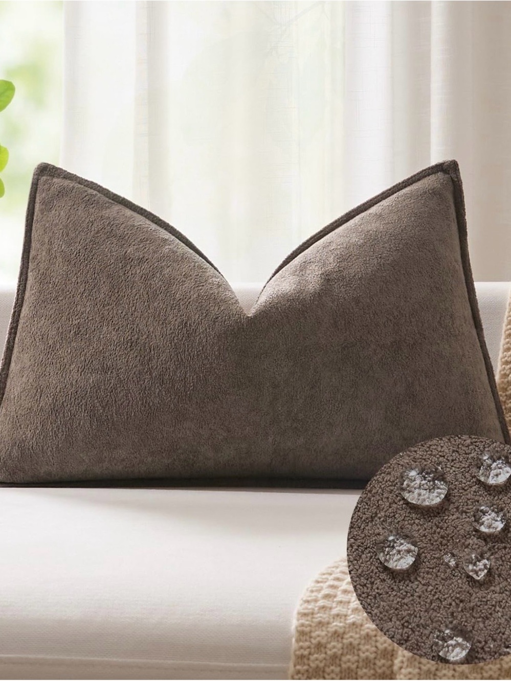 Soft Plush Decorative Lumbar Pillow Cover  in Coco Brown